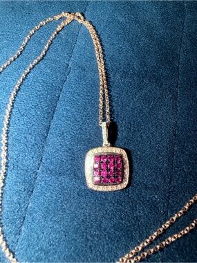 Effy Rose Gold and Ruby Necklace Square Pendant